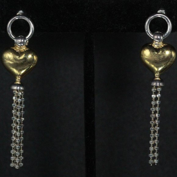 STERLING SILVER DIDAE ISRAEL VERMEIL HEART TASSEL EARRINGS - Picture 1 of 7